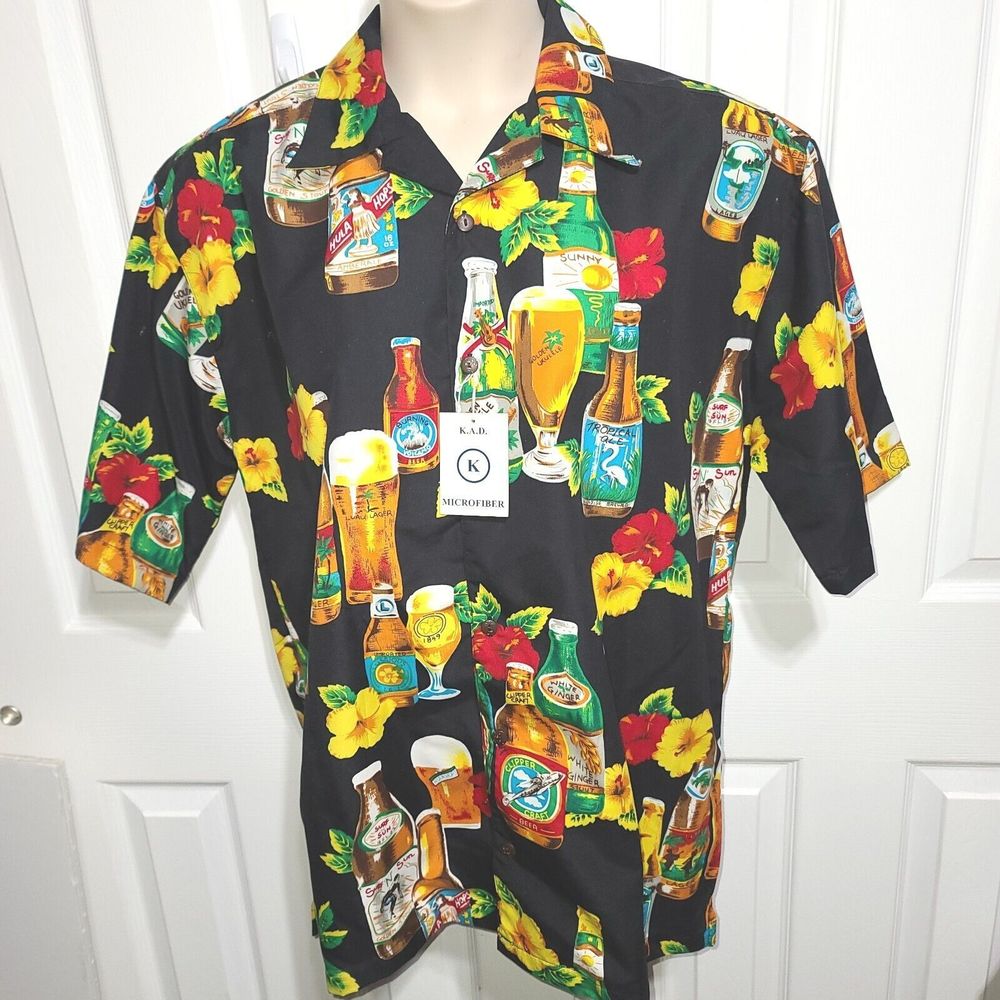 KAD Clothing Co Kool Button Up Shirt Mens M Beer Wine Ale S/ S Polyester NWT MT1